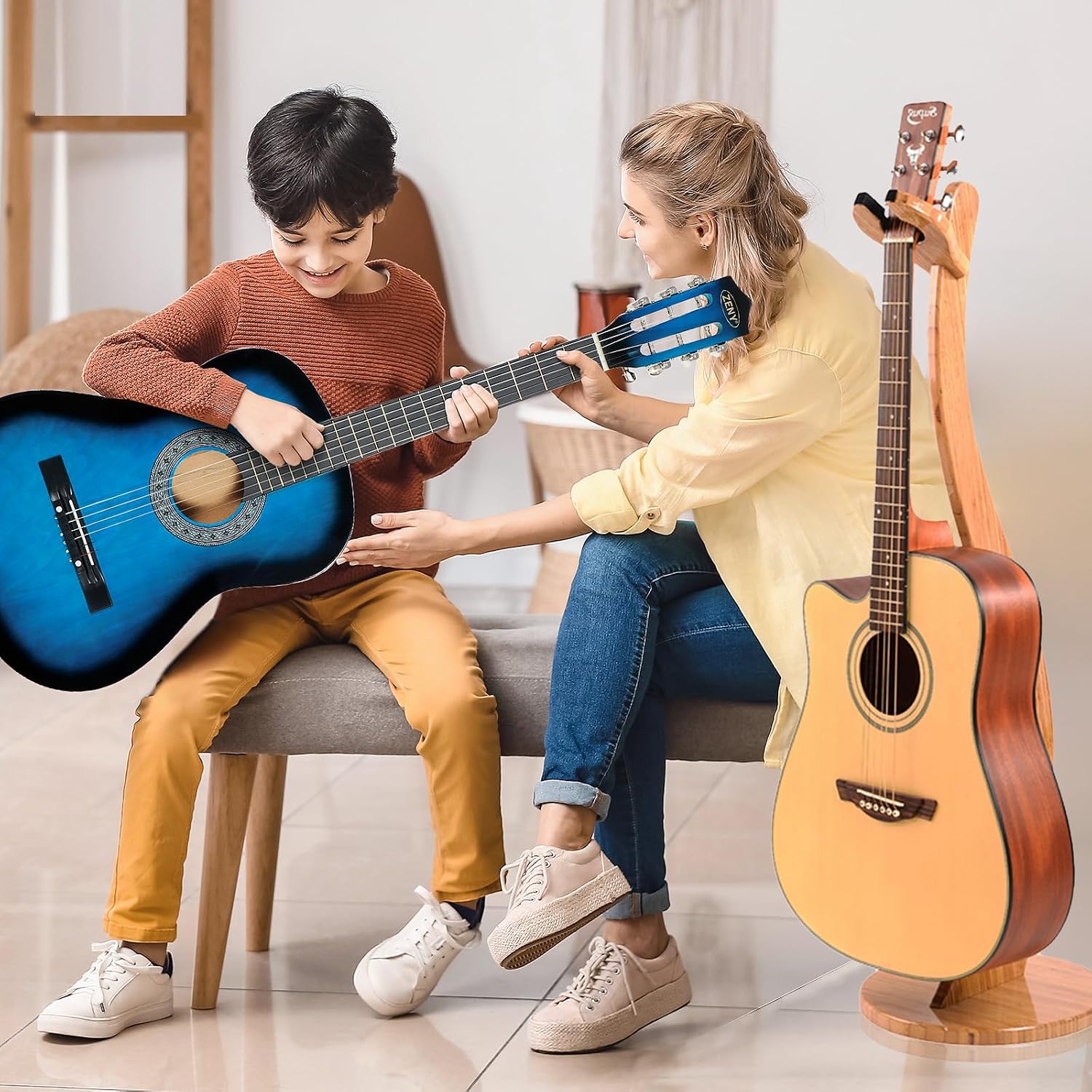 Guitar Stand - Wooden Guitar Holder with Hanger for Electric Guitar, Banjo, Acoustic Handmade Guitar Stands for Home Decor Studio Display