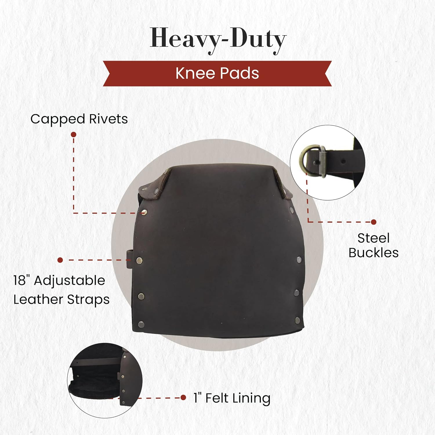 Style n Craft’s Heavy-Duty Knee Pads, Full-Grain Oiled Leather Knee Pads, Knee Pads for Men and Women, Dark Brown (#74013)