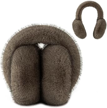 F Flammi Womens Earmuffs Winter, Plush Faux Fur Foldable Ear Warmers for Cold Weather, Ear Covers for Outdoor Sports, Skiing