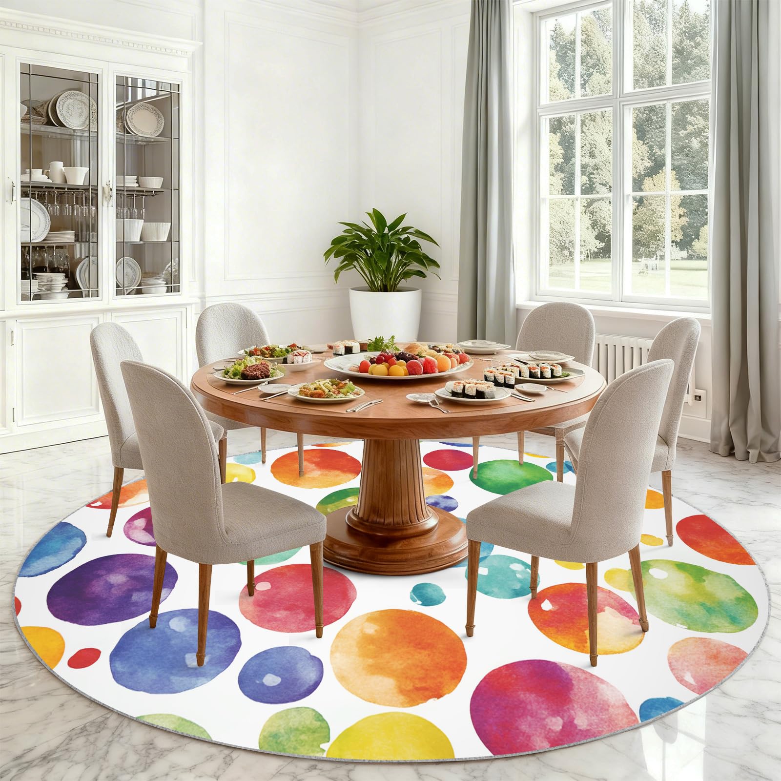 Générique Grand Tapis Rond Lavable Motif Graffiti Pop Art pour Salon, Chambre à Coucher, Table à Manger, décoration d'intérieur - 200 cm