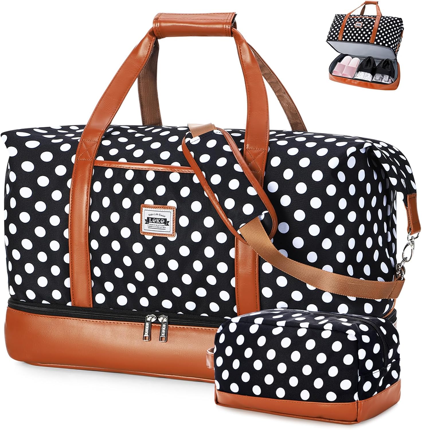 Travel Duffle Bag, Weekender Bags for Women Carry On Travel Bag Overnight Bag with Shoe Compartment Toiletry Bag, Large Weekend Tote Bag Gym Bag Hospital Bag for Labor and Delivery 50L, Dots