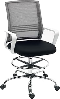 Drafting Chair, Swivel Draughtsman Chair, Ergonomic Office Chair, Mesh Standing Desk Chair with Lumbar Support, Adjustable Foot Ring, Adjustable Height, Black