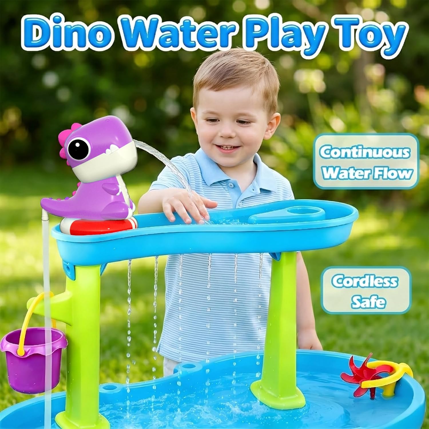 Dinosaur Water Table Pump - Rechargeable Water Pump for Water Table Accessories - Battery Powered Water Pump Continuous Flow 3 Hours Non-Stop Fun (Purple)
