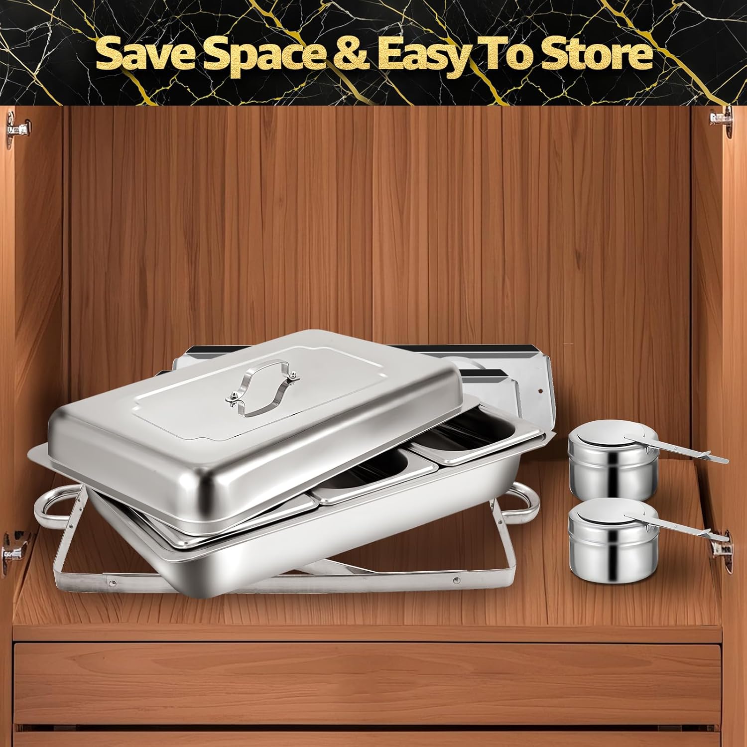 Chafing Dish Buffet Set 2 Pack, 9QT Buffet Servers and Warmers Set with Lid & Foldable Frame, Rectangular Stainless Steel Chafer Food Warmer for Parties Wedding Catering Supplies
