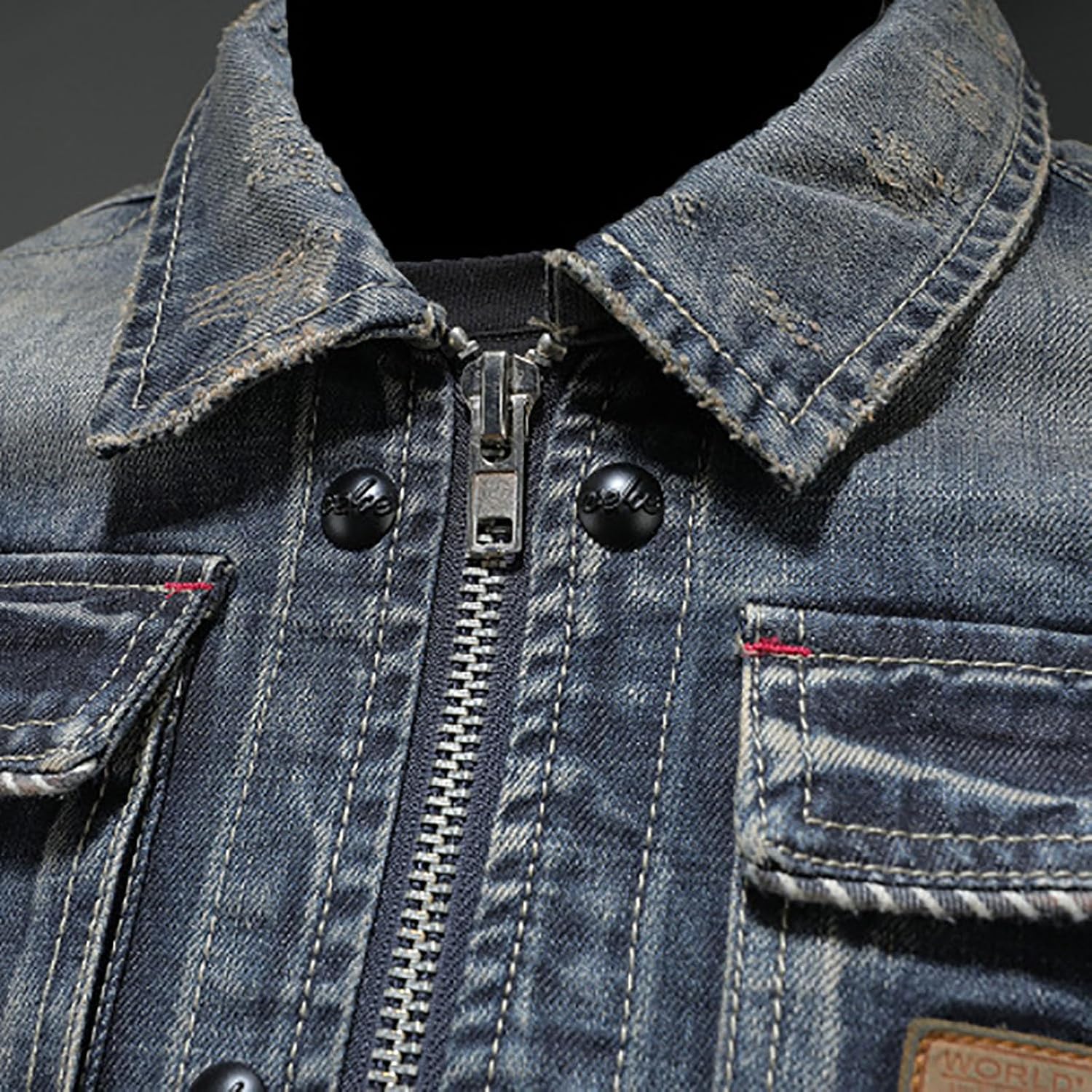 Cambkatl Men's Distressed Jean Jacket Stylish Trucker Outerwear Zip Up Casual Long Sleeve Denim Jackets with Pockets