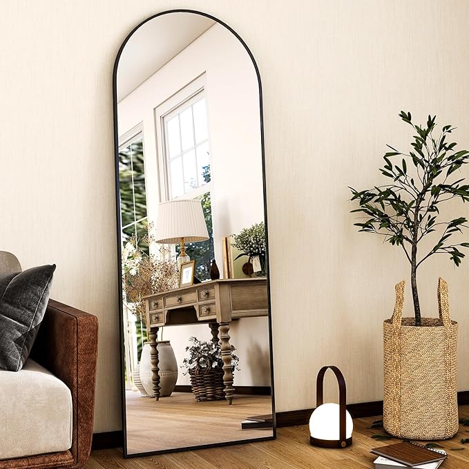 HARRITPURE 64"x21" Arched Full Length Mirror Free Standing Leaning Hanging Mounted Mirror Aluminum Frame Modern Simple Home Decor for Living Room Bedroom Cloakroom, Gold