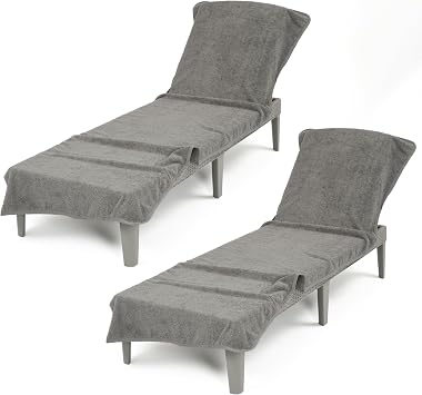 American Soft Linen 2 PACKED Chaise Lounge Covers with Pocket, 86"x32" Oversized Beach Pool Lounge Chair Towels Gray Chair Towel, 2 PIECE