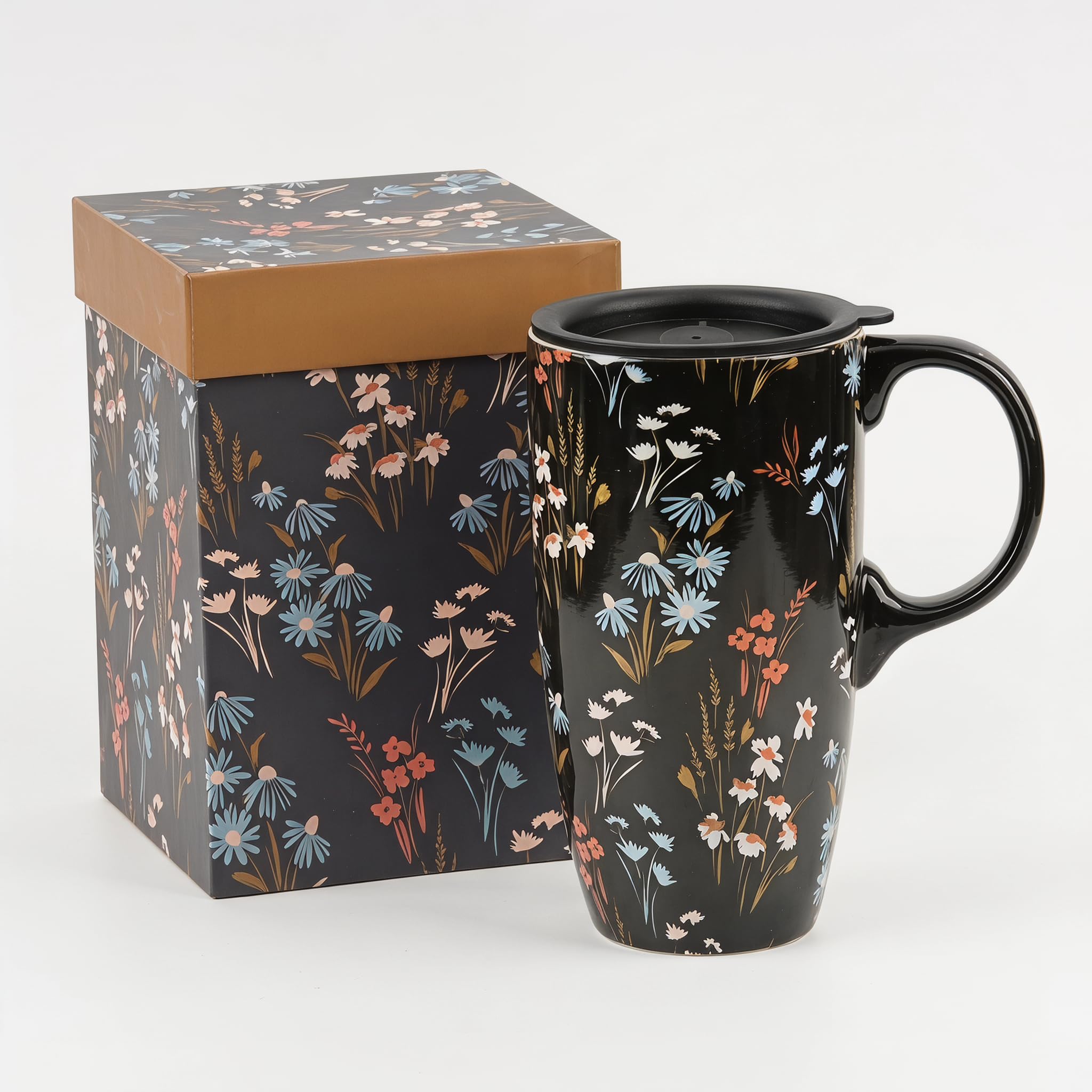 Topadorn Ceramic Travel Mug 17oz - Reusable Coffee Tea Cup with Sealed Lid and Handle - Microwave & Dishwasher Safe for Commute Office Home - Brown — image 1