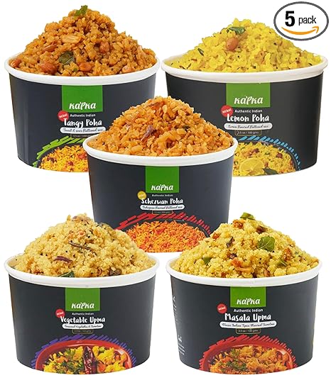 Kapka Assorted Variety Indian Meals - 5 Pack - Ready to Eat Authentic Vegan Prepared Food - Just Add Water - Microwaveable Plant-Based Snacks for Breakfast, Lunch, Non-GMO, No Additives - 3.5oz Each