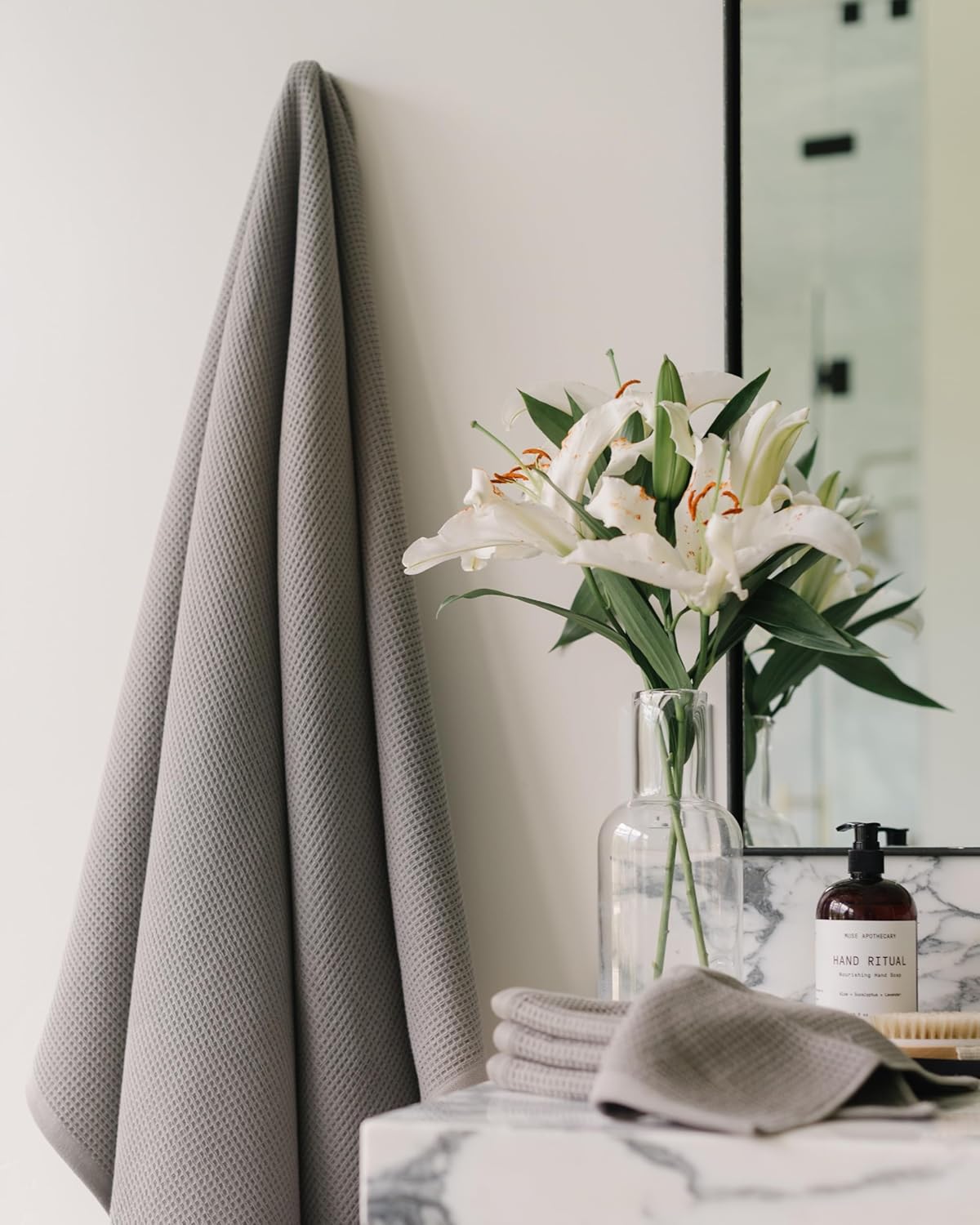 Cozy Earth Complete Waffle Bath Bundle - 60% Cotton 40% Viscose from Bamboo - Quick Dry & Ultra-Soft Waffle Weave Bath Towels - 4 Washcloths, 2 Hand Towels, 2 Bath Towels, 2 Bath Sheets, Charcoal - Image 2