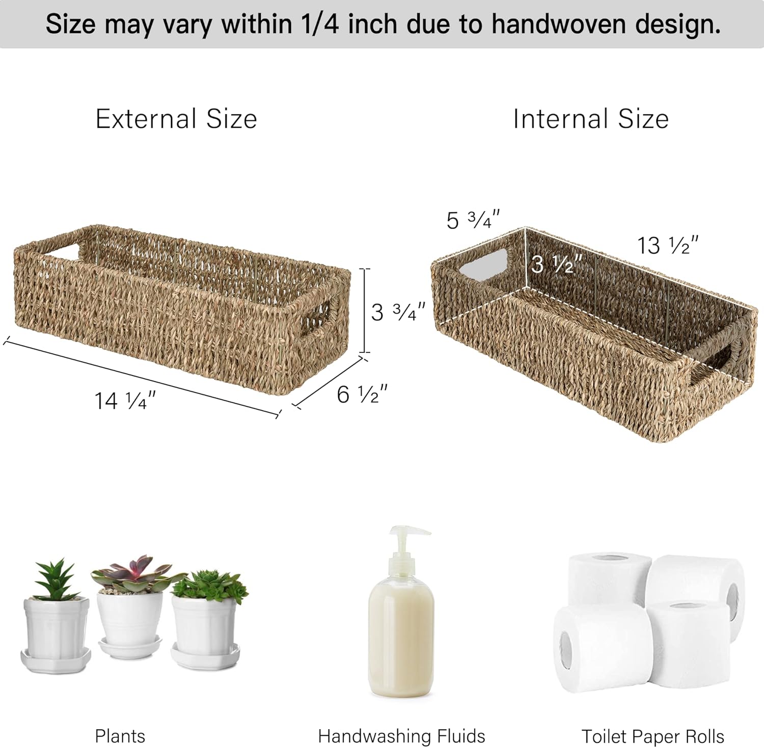 StorageWorks Seagrass Baskets with Built-in Handles + Water Hyacinth Basket for Toilet Paper