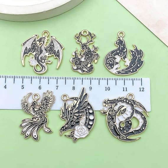 Sailanzi 12pcs Alloy enamel black Gothic style animal flying dragon fox series Pendant Jewelry Making DIY Keychain Earrings Pendant Various Design Charms for Jewelry Making Bracelets Necklace (SN981)
