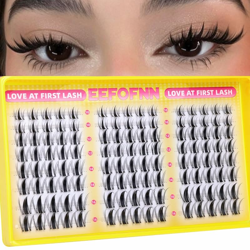 Cílios postiços em tufos estilo manga e anime Eefofnn, curvatura C, 10–16 mm