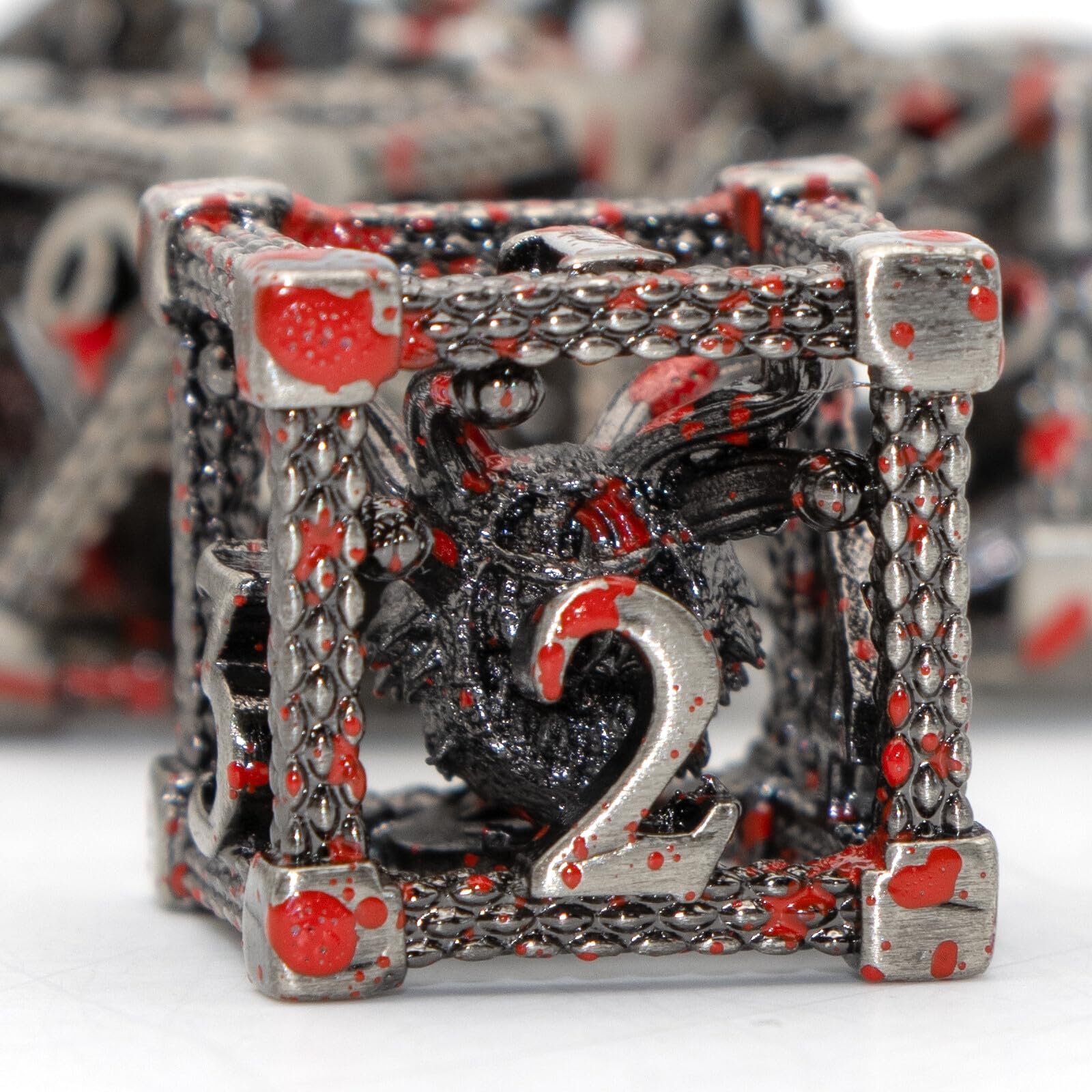 Metal Dice Set D&D, HNCCESG 7 PCS Hollow Beholder DND Dice Set for Dungeons and Dragon for RPG and Tabletop Games (Eye-SilverBlood)