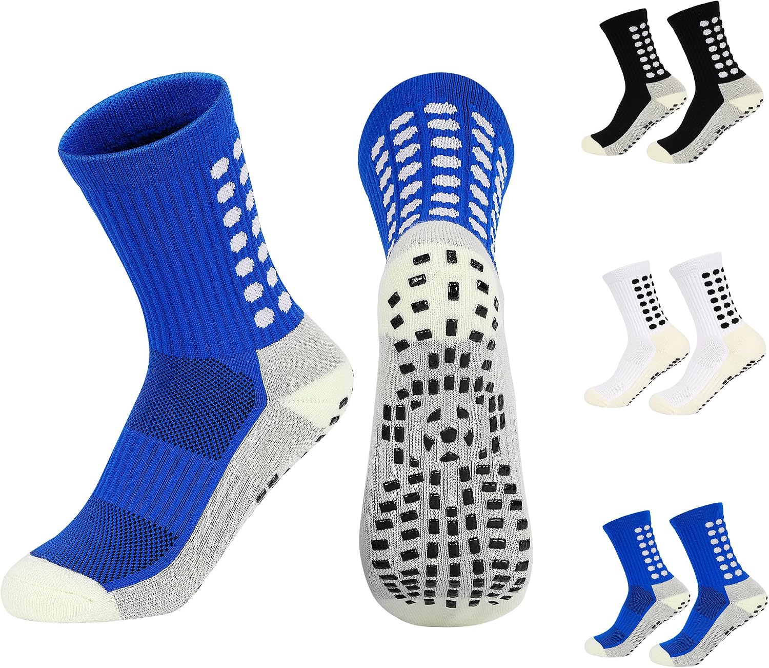 Kids Soccer Grip Socks Boys Girls Non Slip Athletic Crew Sports Socks 3 Pairs Football Basketball 4-16 Years