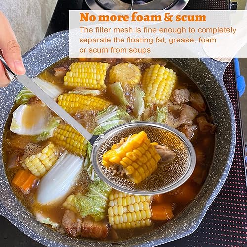 Miniatura 5 de 2 cucharas de espumadera de grasa, cucharón de malla fina de acero inoxidable con mango largo, desnatador de olla caliente para cocina, filtro de