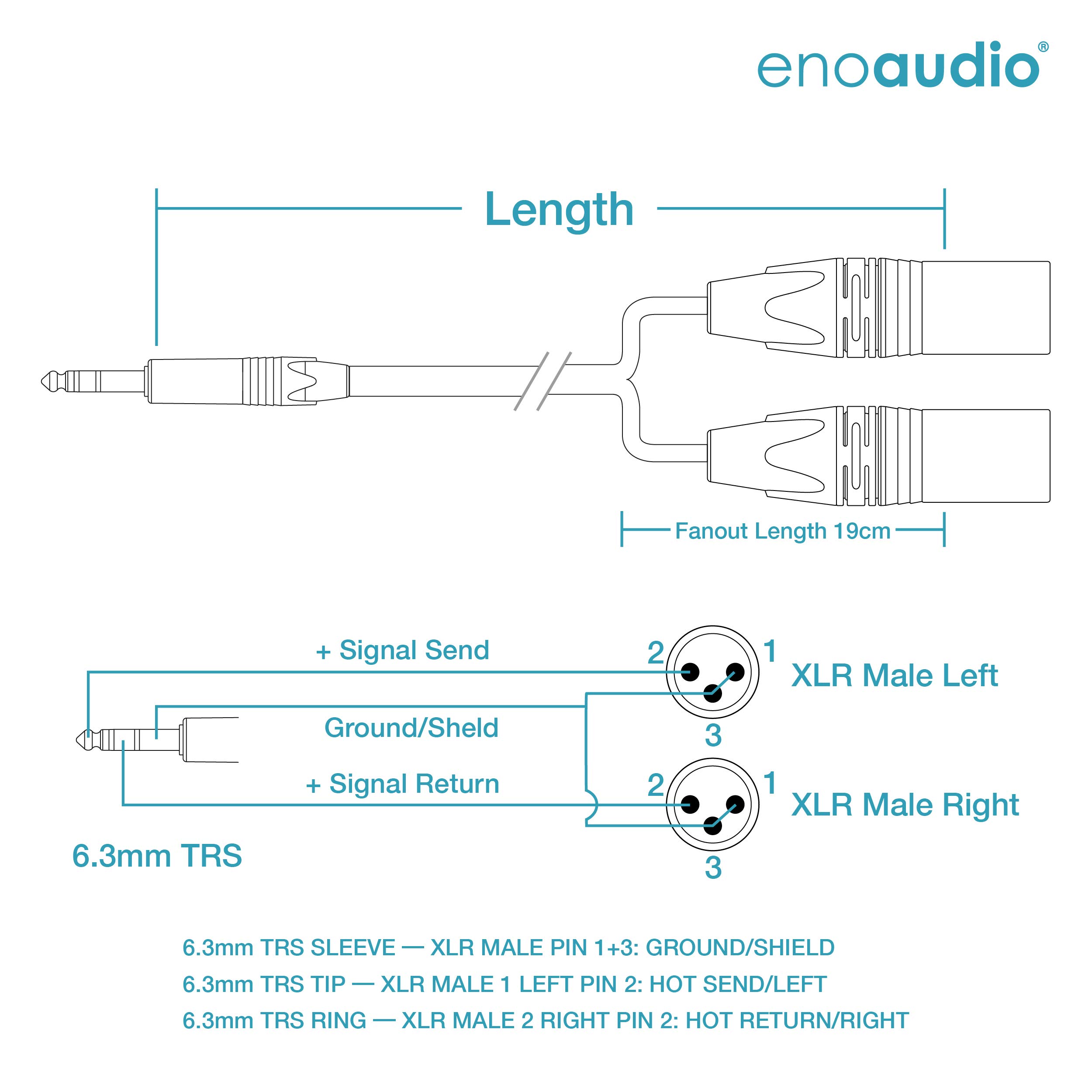 enoaudio Mogami 3106 micrófono estéreo Y-Cable | Neutrik 6,3mm TRS – XLR macho (L,R) | HiFi - 5,0 m