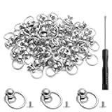 Kyuionty 60 Pcs Screwback Round Head Rivet with Pull Ring, 8 mm DIY Leather Craft O Ring Screw Rivets Metal Stud Rivets for Purse Wallet Phone Case with Mini Screwdriver (Silver)