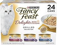 Purina Fancy Feast Delights Grilled Chicken Turkey Whitefish Cheddar Wet Cat Food Variety Pack 24 x 3oz Cans