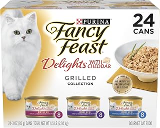 Purina Fancy Feast Delights Grilled Chicken Turkey Whitefish Cheddar Wet Cat Food Variety Pack 24 x 3oz Cans