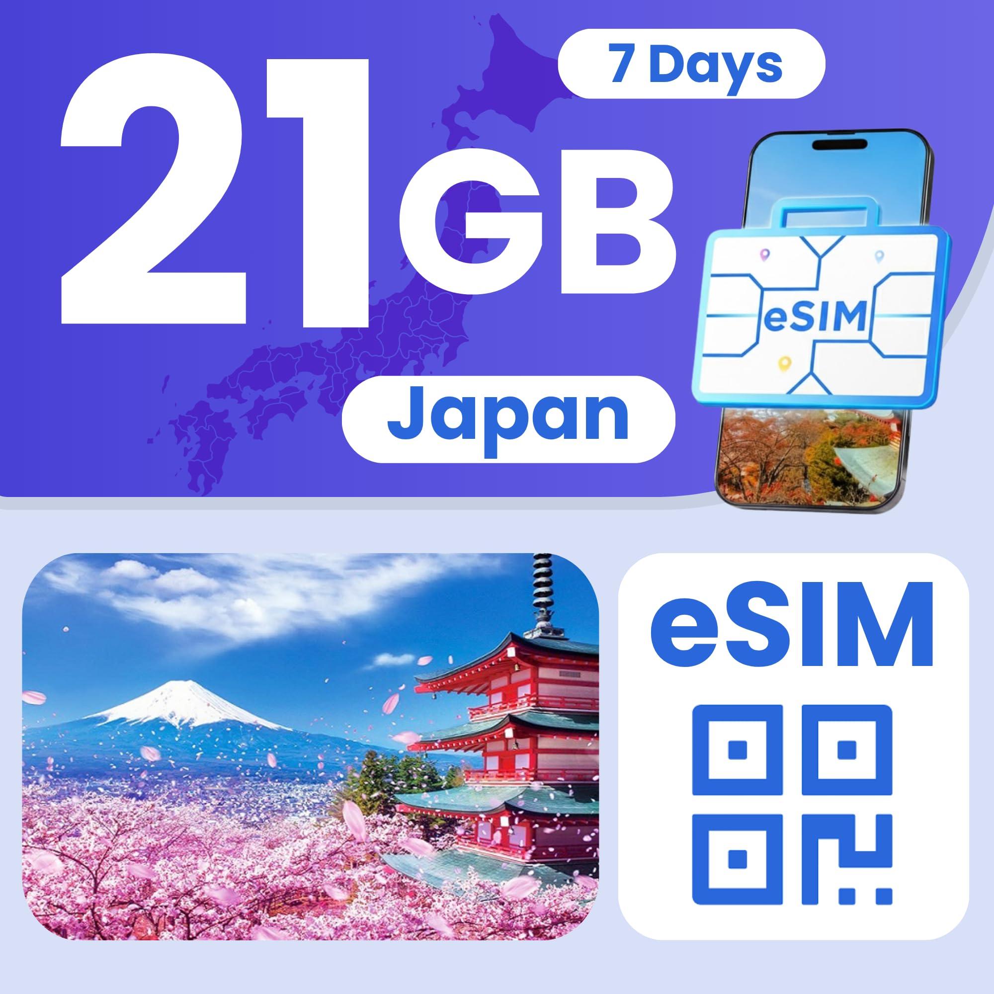 Japan eSIM 21GB 7-Day 5G LTE Hotspot No Physical SIM