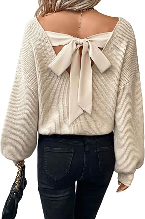 GORGLITTER Womens Bow Fall Sweaters 2026 Cable Knit Oversized Chunky Tops