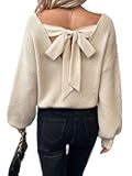 Women's Bow Fall Sweaters 2025 Cable Knit Chunky Oversized Long Sleeve Backless V Neck Pullover Tops