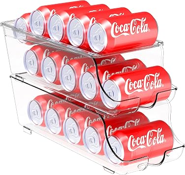 Simple Houseware 2-Pack Auto-Rolling Beverage Can Organizer for Fridge, Clear Front-Loading Soda Dispenser with Smooth Glide Design, Space-Saving Refrigerator Storage Bins