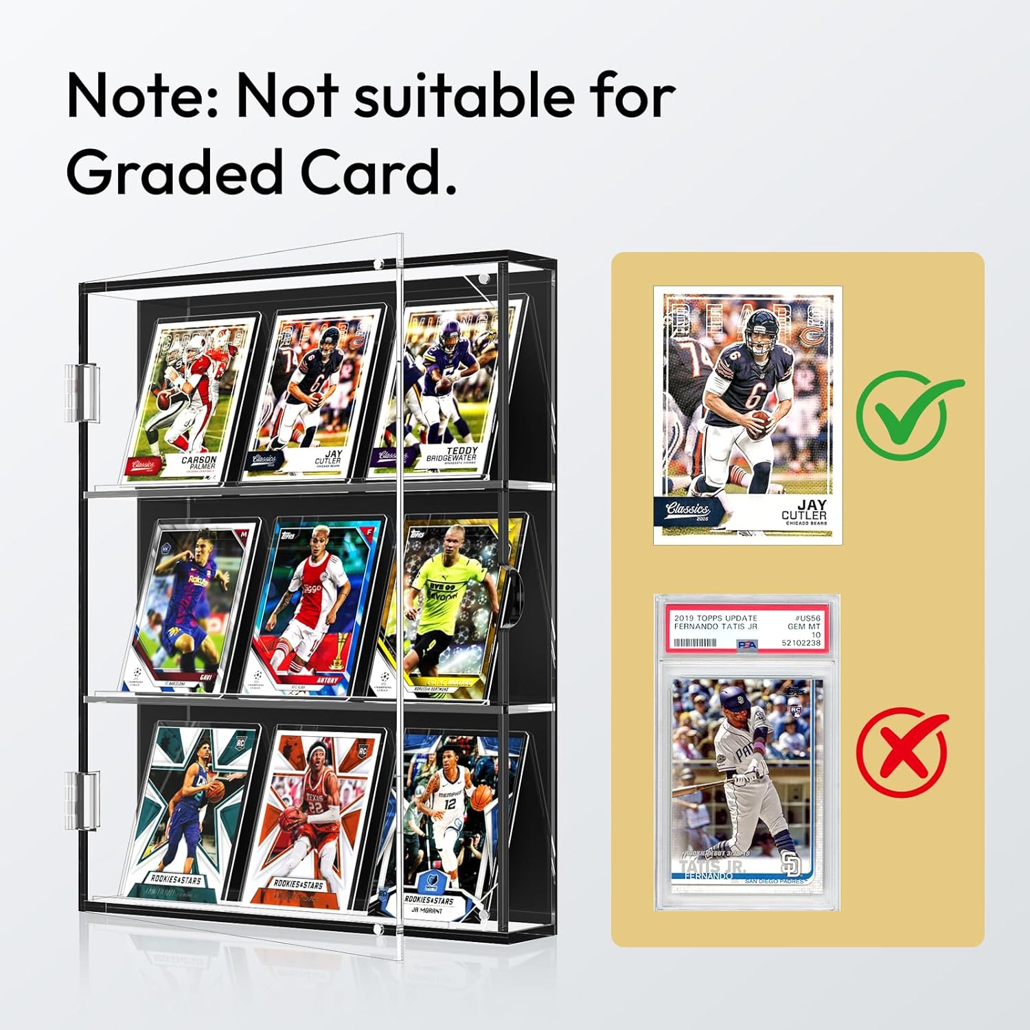 NIUBEE Acrylic Baseball Card Display Case, Sports Card Display Frame Wall Mount with UV Protection Clear View, Trading Card Display Case with Magnetic Door for Football Basketball Hockey, Vertical