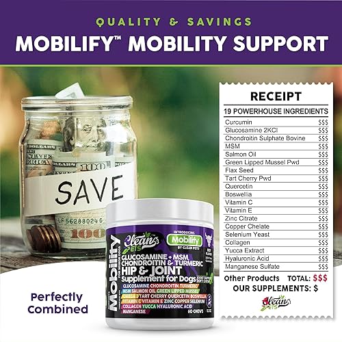Miniatura 8 de Suplemento de cadera y articulaciones para perros con glucosamina para perros + condroitina, cúrcuma, ácido hialurónico, MSM, aceite de salmón,
