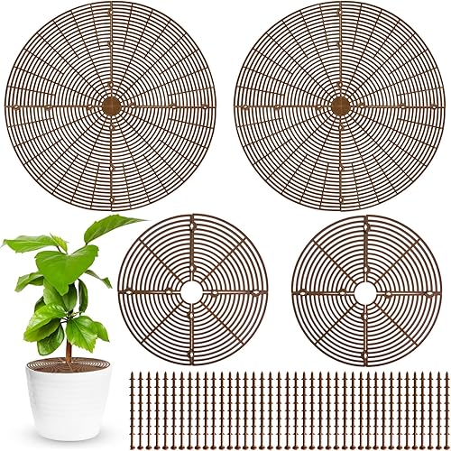 Miniatura 8 de Rejilla para macetas de 11.8 pulgadas, paquete de 6 protectores de suelo para macetas con 48 estacas, tapón de excavación de mascotas para