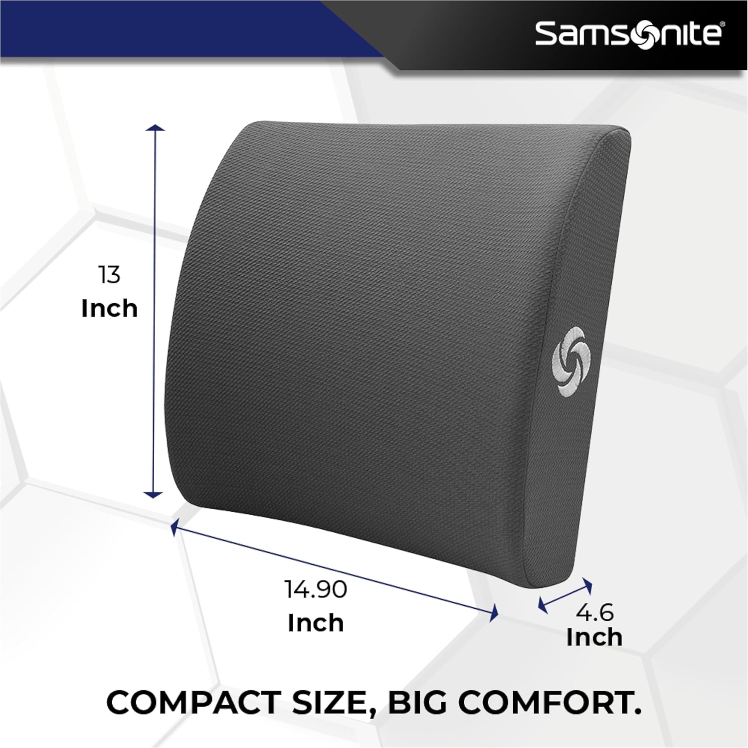 Samsonite Ergonomic Lumbar Support Pillow for Office Chair and Car Seat - Memory Foam Back Support Lumbar Pillow Premium Cushion Chair Support for Lower Back Pain Relief and Versatile Use (Charcoal) - Image 3