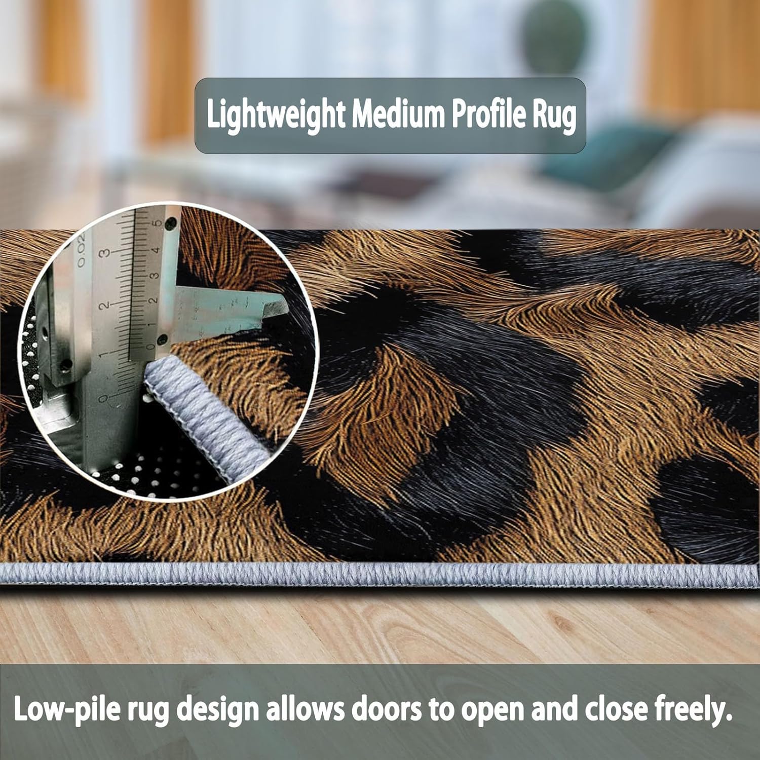 Washable Round 2 ft Area Rug, Animal Print Leopard Print Non-Slip Round Rug - Brown Soft Low Pile Circle Carpet Runner 2' x 2' for Kitchen Entryway Laundry Living Room Dining Room