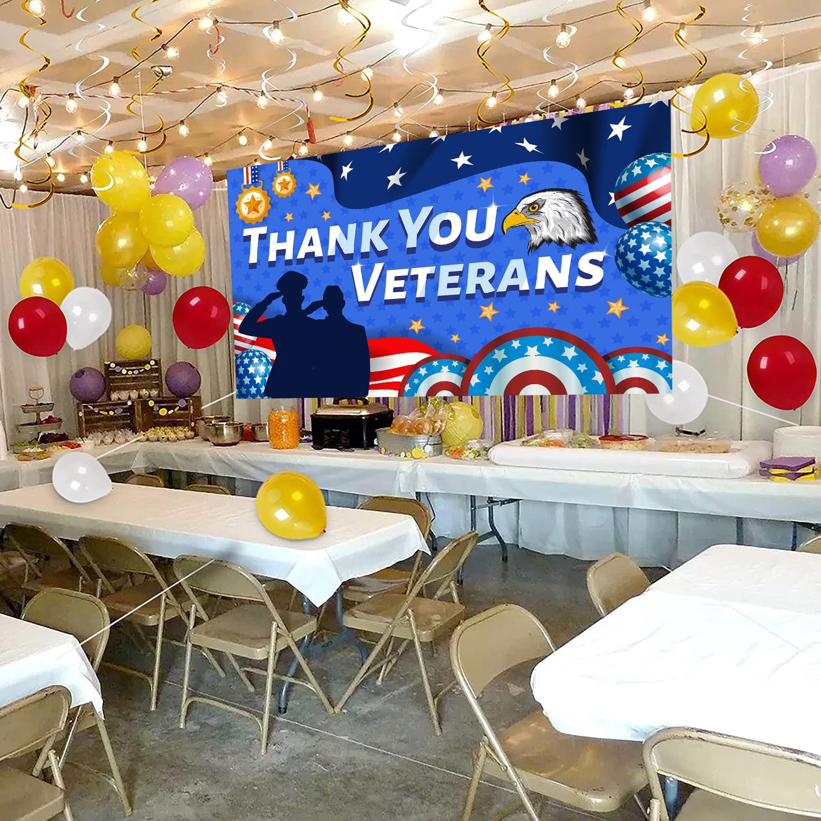 Mocsicka Patriotic Veterans Backdrop Banner - 70.8x43.3 Inch Thank You Military Party Decoration