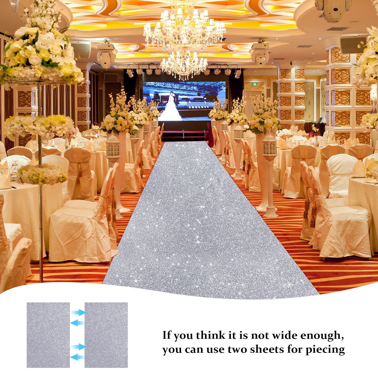 Tatuo Carpet Runner Runway Rug 55 GSM Thickness with Carpet Tape for Wedding Christmas Xmas Thanksgiving Outdoor Accessories, Wedding Party Hallway Rug (Glitter Silver,2.46 x 30 Feet)