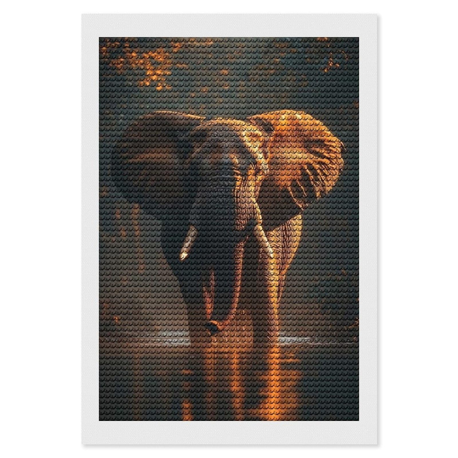 Junmoney Elephant in Water Diamond Painting Canvas Kit 8"x12", Leisure Activity, Aesthetic Room Decor, with Tool Kit, DIY, Gift