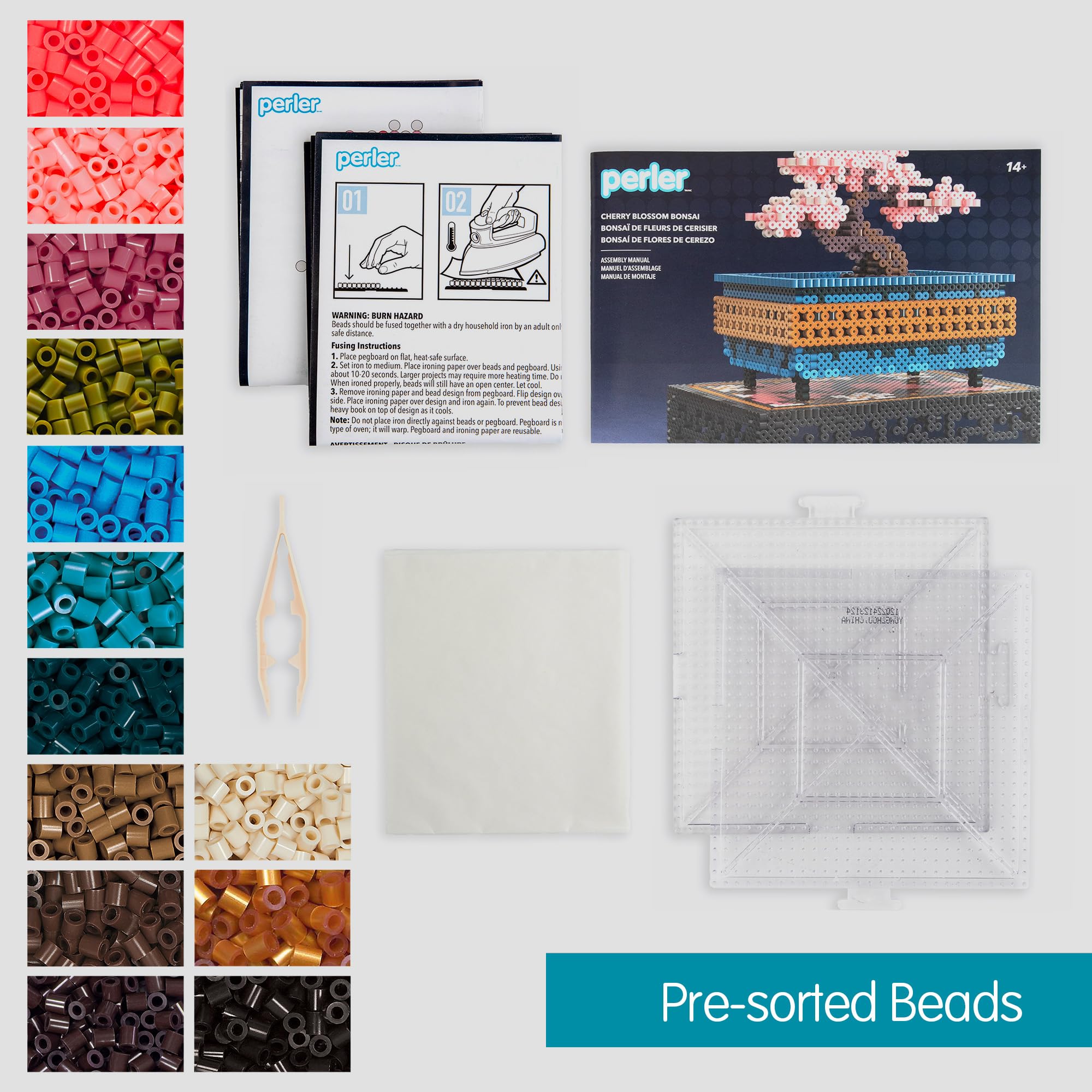 Perler 80-57232 - Kit de actividades para manualidades de bonsái de flor de cerezo en 3D, multicolor, 8007 piezas