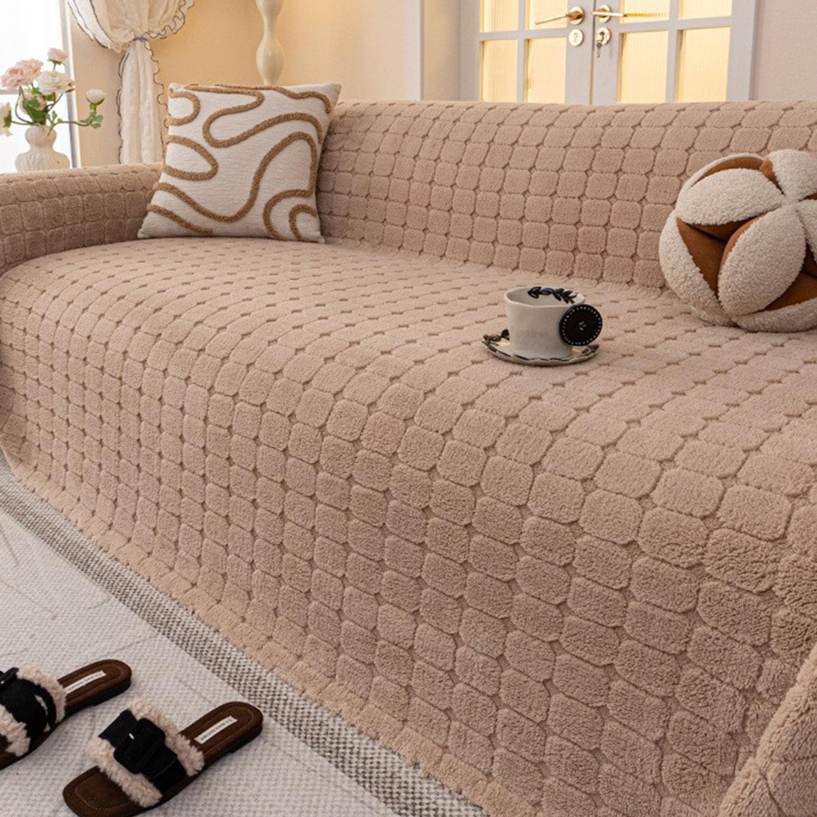 Housse de canapé en velours de coton premium grand confort couleur marron