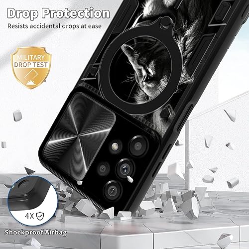 Vista 81 de Funda para Samsung Galaxy A13 5G con cubierta deslizante para lente de cámara y anillo giratorio de 360 grados, soporte híbrido de doble capa Flores