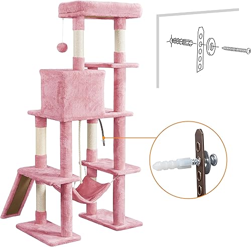 Miniatura 28 de Topeakmart Árbol para gatos de 63 pulgadas, mueble grande de torre para gatos con condominio para gatos, plataforma acolchada y poste rascador