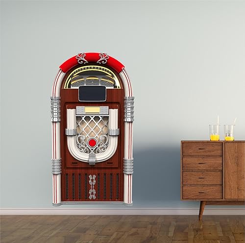 Calcomanía de pared de Juke Box #2 de 24 pulgadas, diseño gráfico de los años 50, 60, 70, música, música, radio, hogar, habitación de niños, cueva, disponible en Yaxa Peru