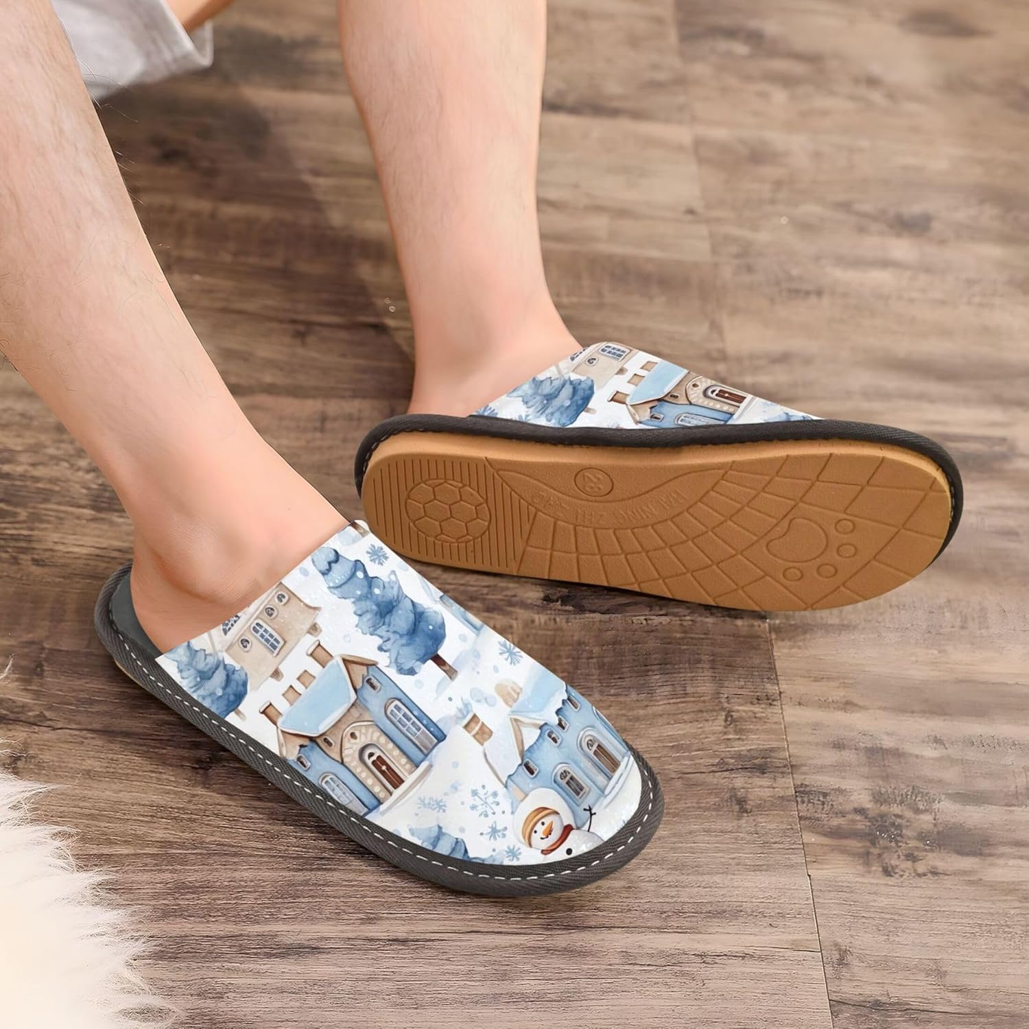 Christmas Xmas Snowman House Slippers – Cozy Fuzzy Slippers for Guests, Washable & Disposable, Perfect for Shoeless Home, Spa & Hotel Use A110497