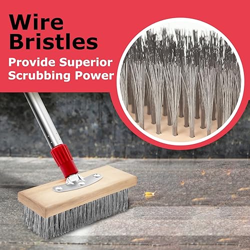 Miniatura 4 de Escoba de alambre para exteriores con mango largo, cerdas de metal rígidas, cepillo para limpiar musgo, manchas duras en concreto, lechada, jardín,