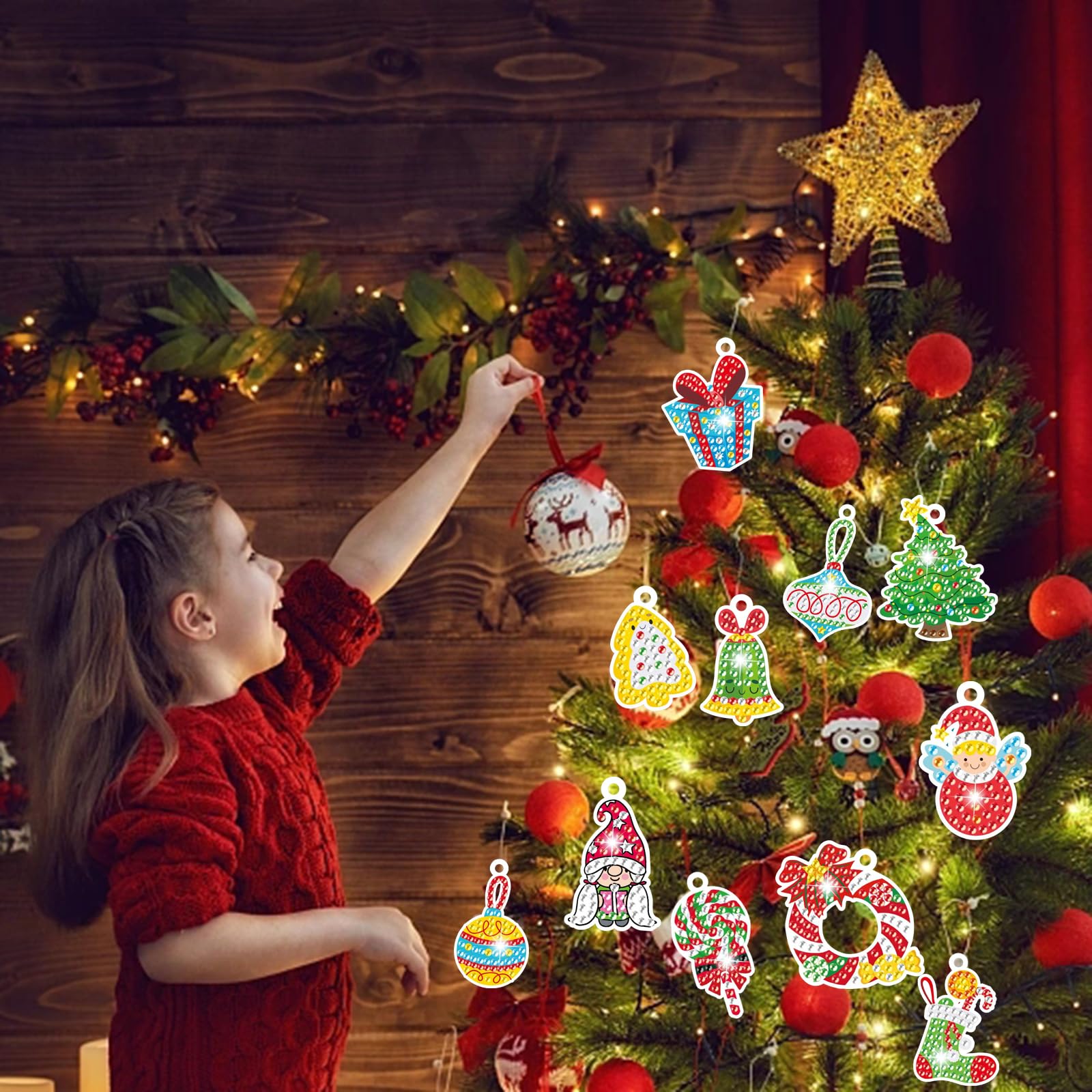 Kit Diamond Painting Portachiavi Natale - 8 Disegni 5D, Fai Da Te, Decorazioni Natalizie