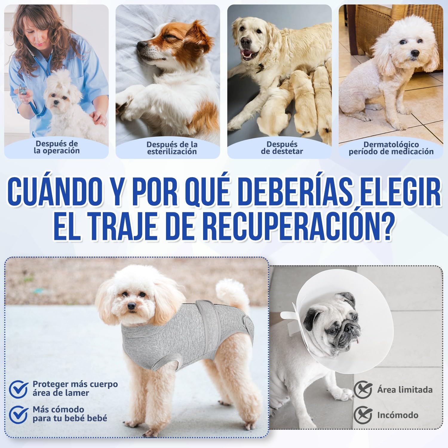 SlowTon Traje de recuperación de cirugía para Perros - Alternativa de Collar en Forma de Cono para Perros después de la cirugía con Cremallera, Camisa de recuperación Profesional para Mascotas