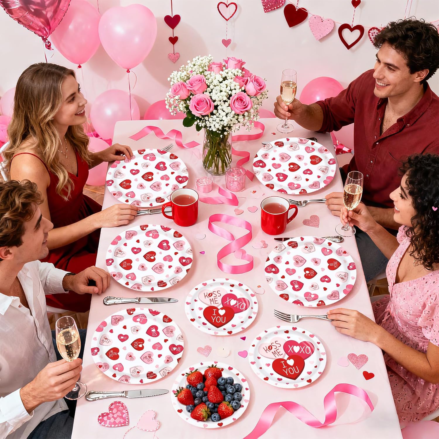 200Pcs Valentine's Day Party Supplies Pink Ture Love Heart Plates and Napkins Disposable Red Pink Hearts with Words Tableware Sets for Valentines Day Wedding Engagement Anniversary Decorations Serve50 - Image 7