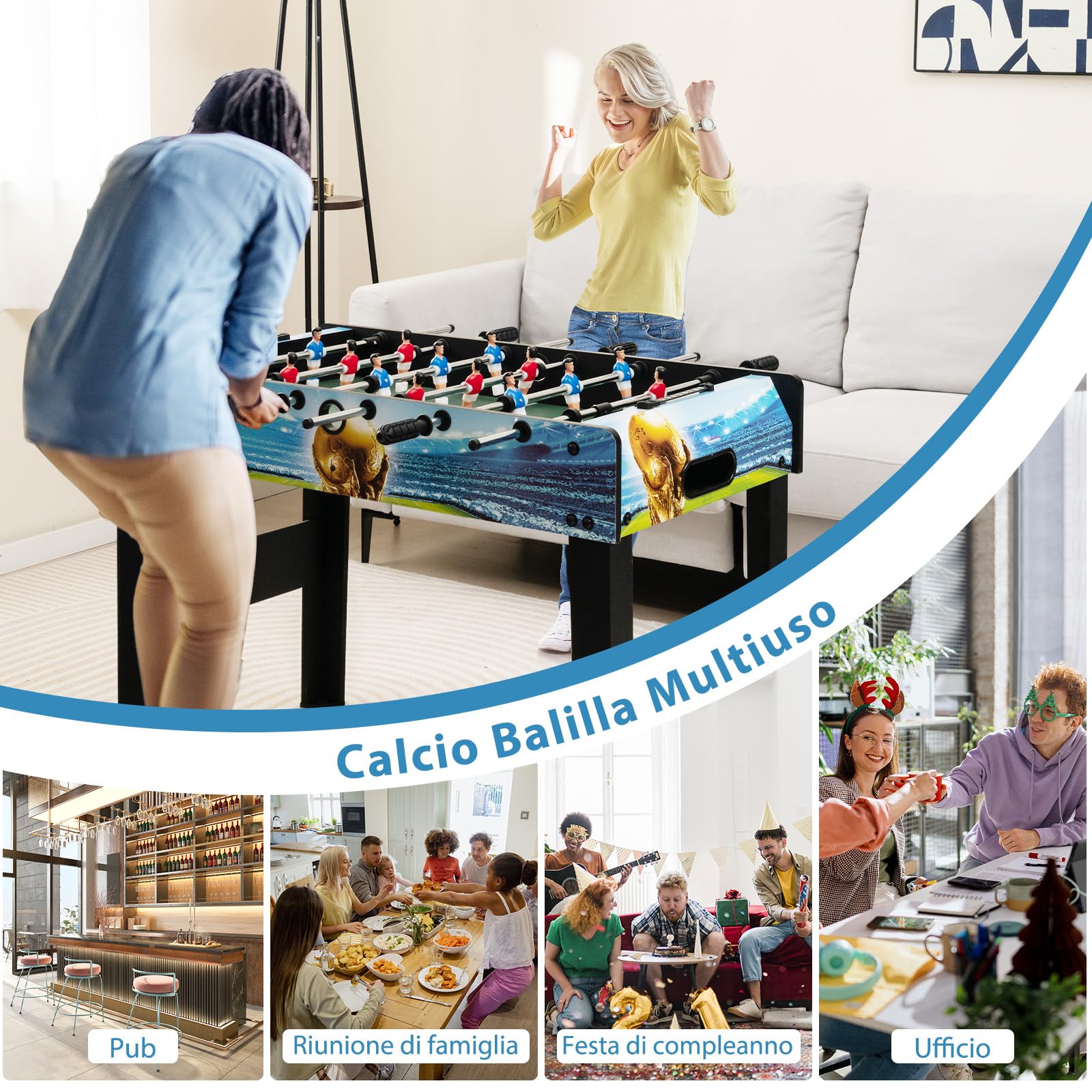 RELAX4LIFE 2-in-1 Calcio Balilla, Calcetto con Gambe Staccabili, Manici Ergonomici, 2 Palline, Segnapunti per Adulti e Bambini, per Casa, Ufficio, Bar