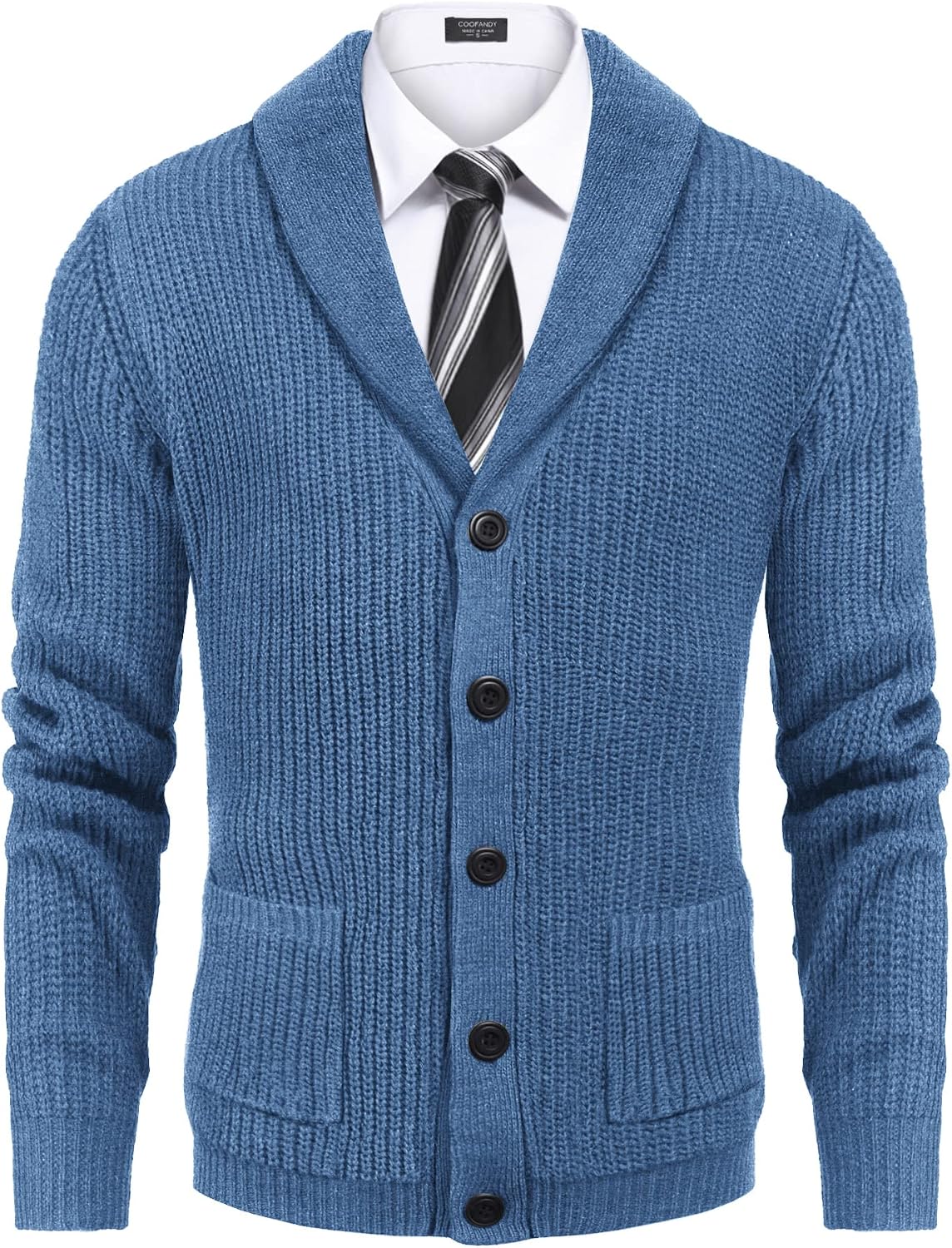 COOFANDY Men's Shawl Collar Cardigan Sweater Slim Fit Cable Knit Button up Sweater with Pockets