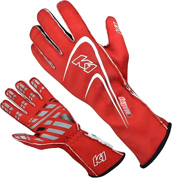K1 Track 1 Adult Nomex Auto Racing Gloves - SFI 3.3/5 - Red - XL