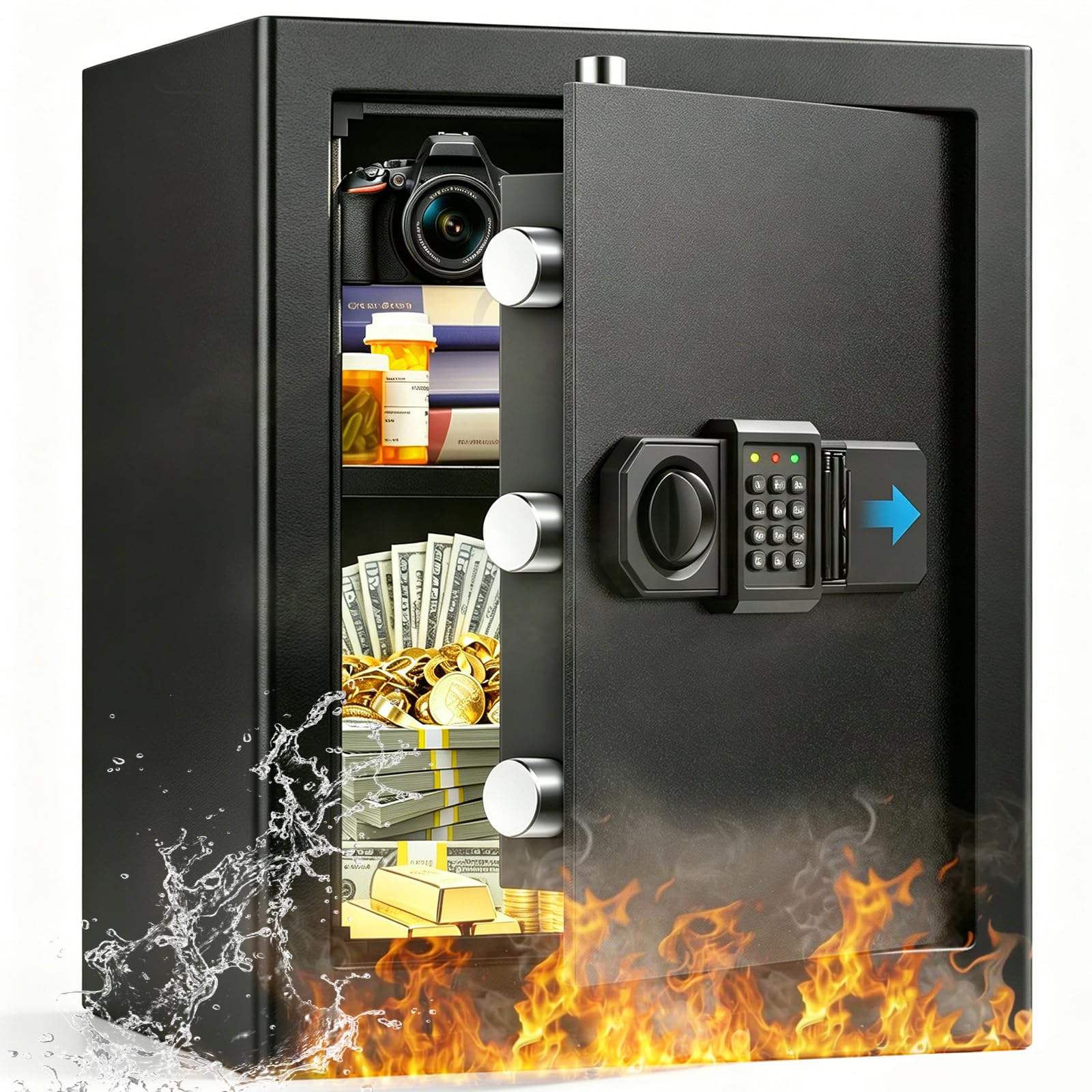 Safe Tresor für Zuhause, Digitaler Tresore mit Zahlenschloss, Sensor-Licht und Abnehmbares Regal, Heimsafeschrank Möbeltresor für Geld, Munition und Wertvolle Gegenstände